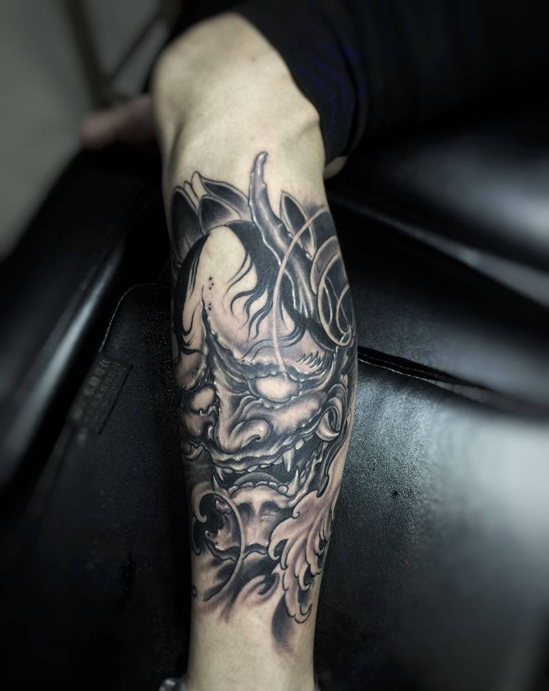 般若纹身图片_腿部纹身图案