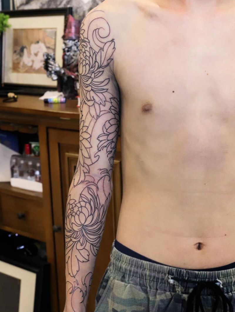 活动花臂纹身图片_手臂老传统纹身图案