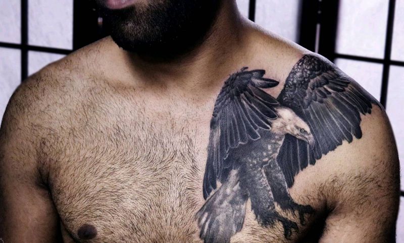 白头雕纹身图片_胸部纹身图案