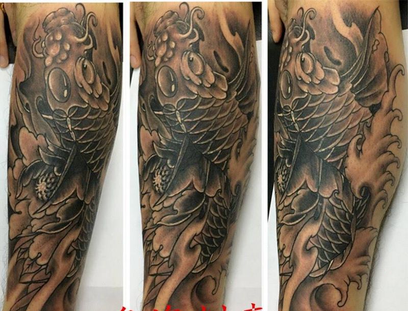 小鱼儿纹身图片_成品腿部传统纹身图案