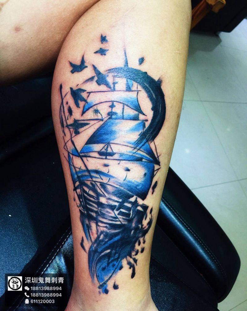 水墨遮盖纹身图片