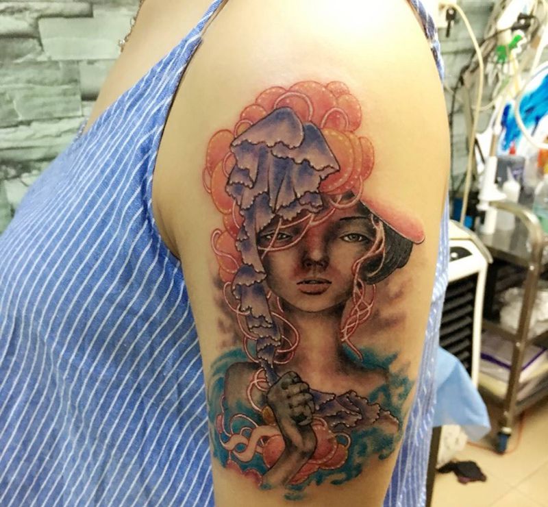 盖图纹身图片_成品手臂人物纹身图案