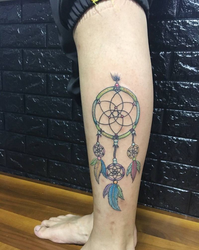 织网纹身图片_成品腿部清新纹身图案