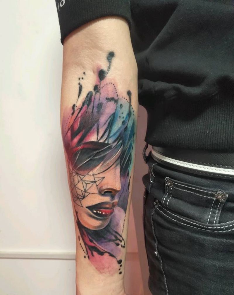 网络素材纹身图片_手臂水墨纹身图案