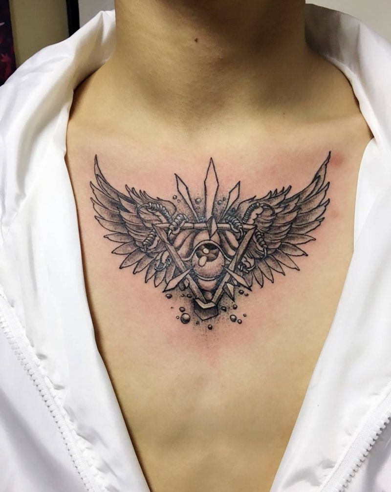 胸翅纹身图片_胸部新传统纹身图案