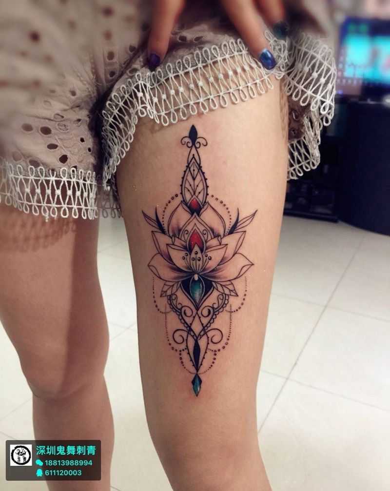 大腿纹身图片