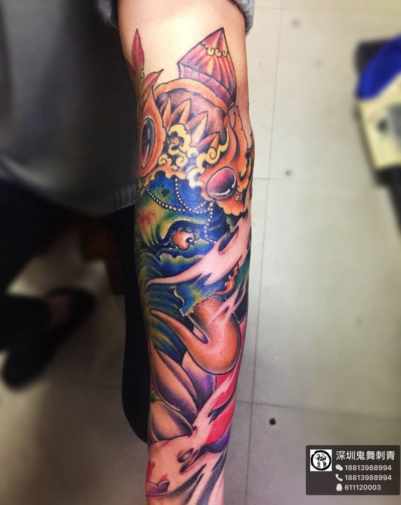 包小臂象神纹身图片