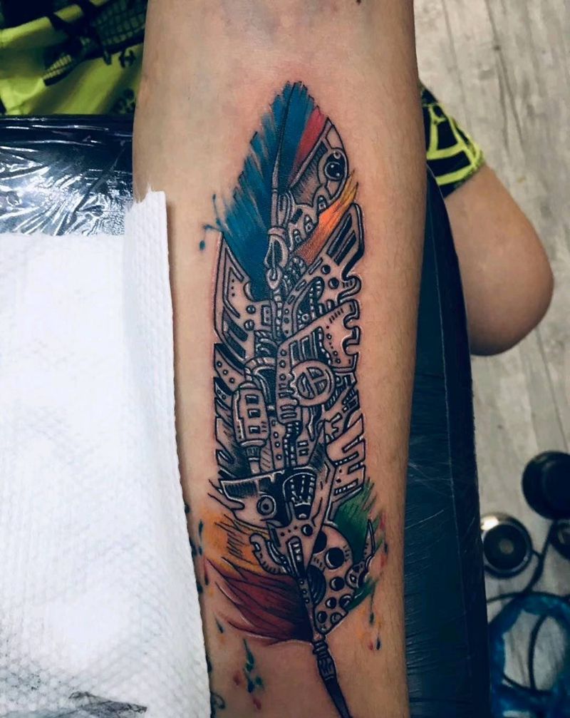 羽毛纹身图片_手臂水墨纹身图案