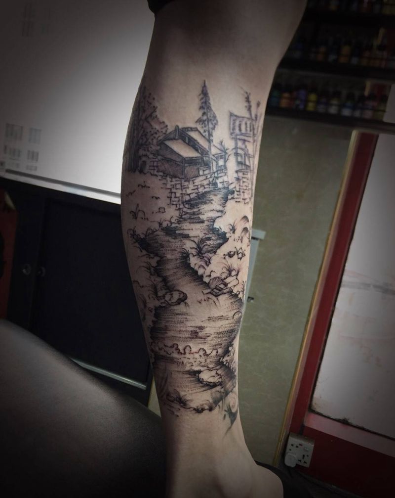 写意山水纹身图片