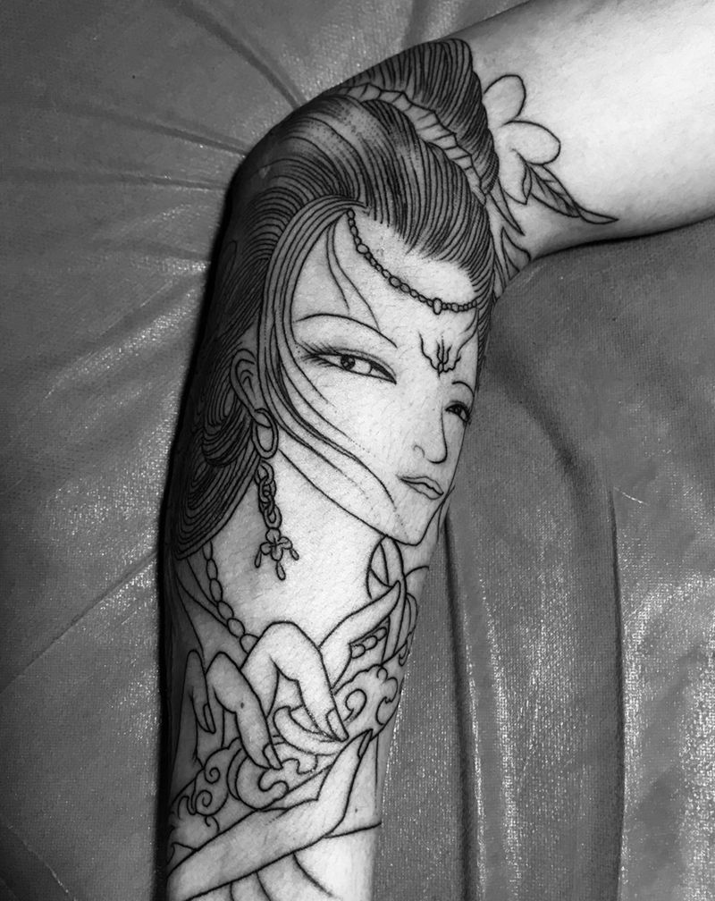 艺妓线条纹身图片