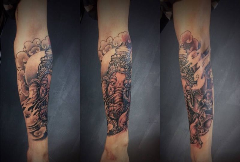 象神遮盖疤痕纹身图片