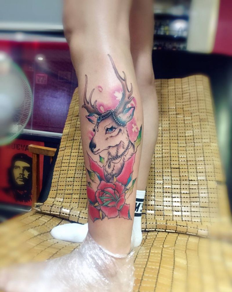 生财有鹿纹身图片