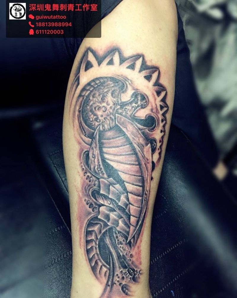 生化小腿纹身图片