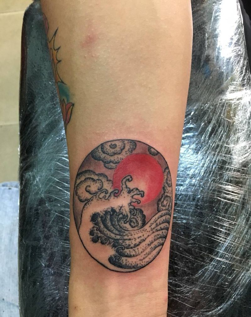 浪纹身图片_成品手臂纹身图案