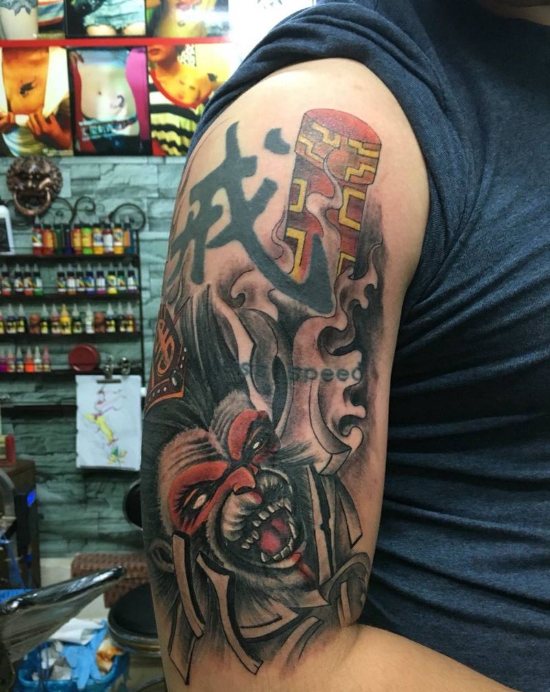 魔猴纹身图片_手臂人物纹身图案