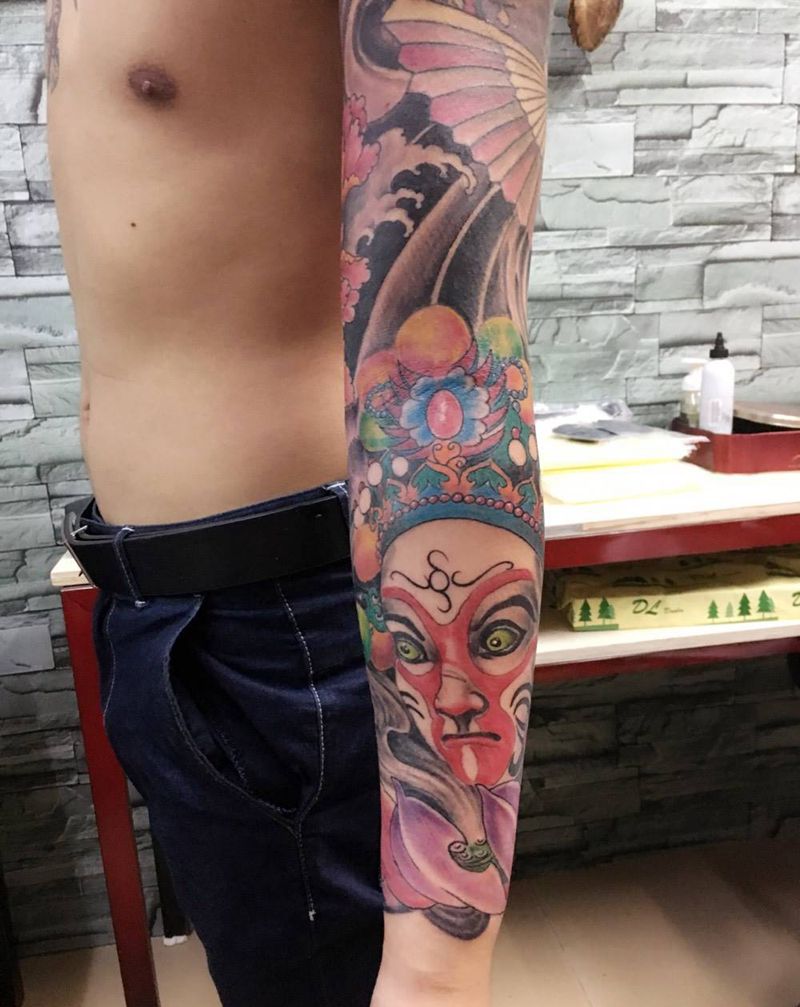 花臂纹身图片_成品手臂传统人物纹身图案
