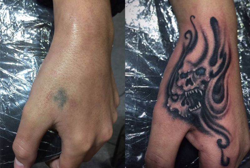 虎口遮盖纹身图片