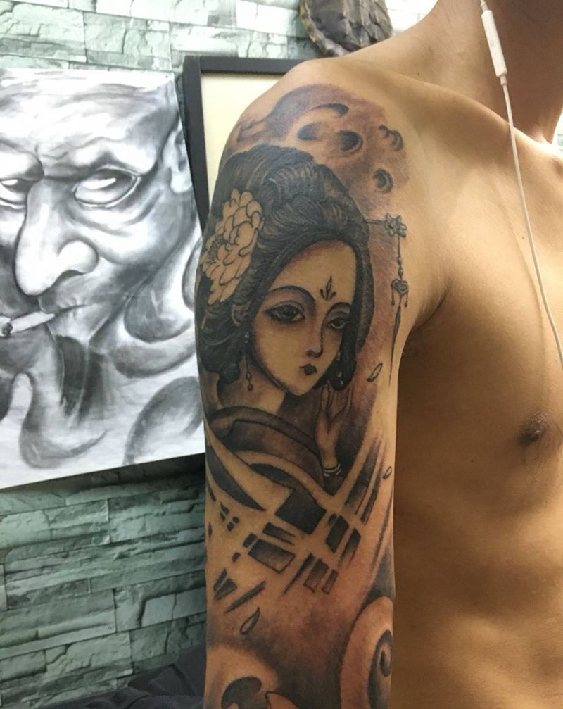 黑灰花臂未完待续纹身图片_手臂纹身图案