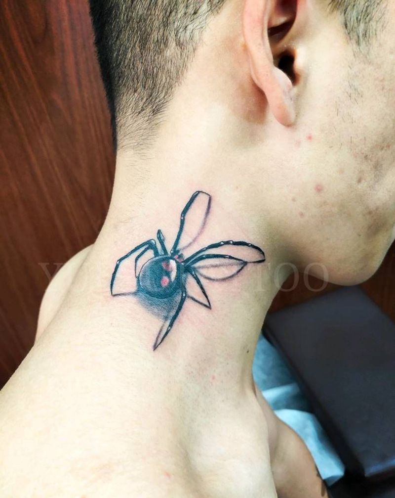 蜘蛛纹身图片_颈部纹身图案
