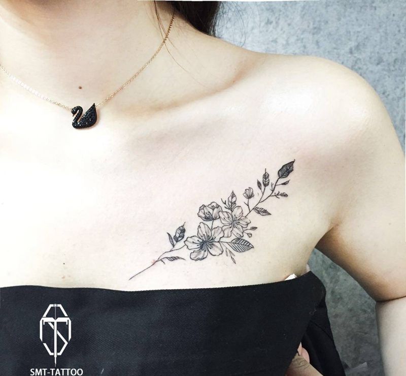 花纹身图片_成品肩部清新植物纹身图案