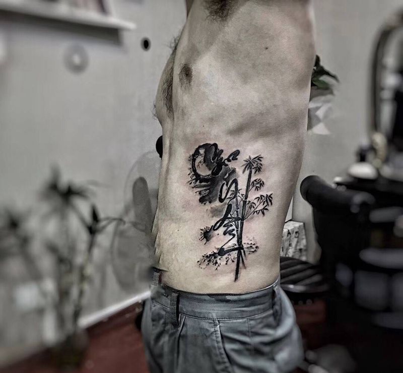 中国风水墨书法纹身图片