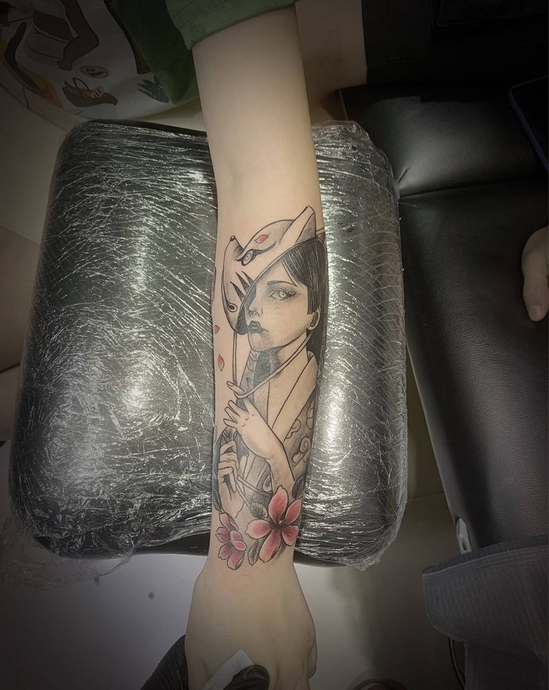 艺妓纹身图片_手臂新传统纹身图案