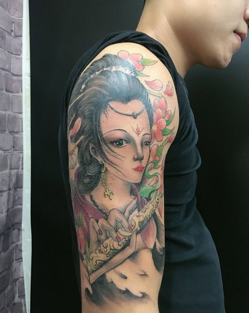 古风美女纹身图片_手臂纹身图案
