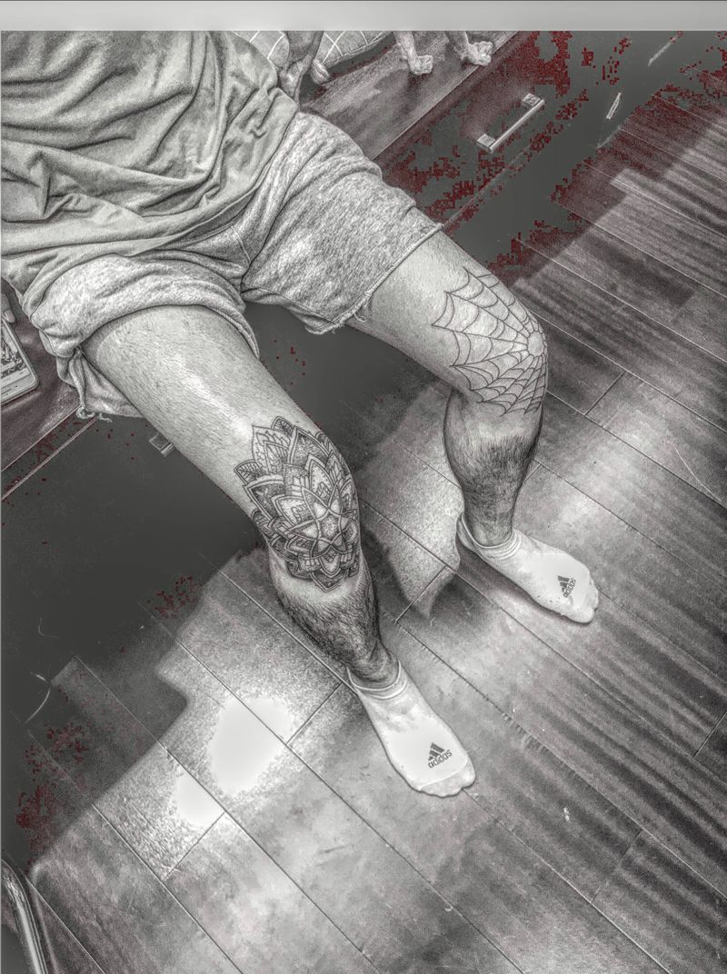 爆膝盖胆小无试纹身图片_腿部点刺纹身图案