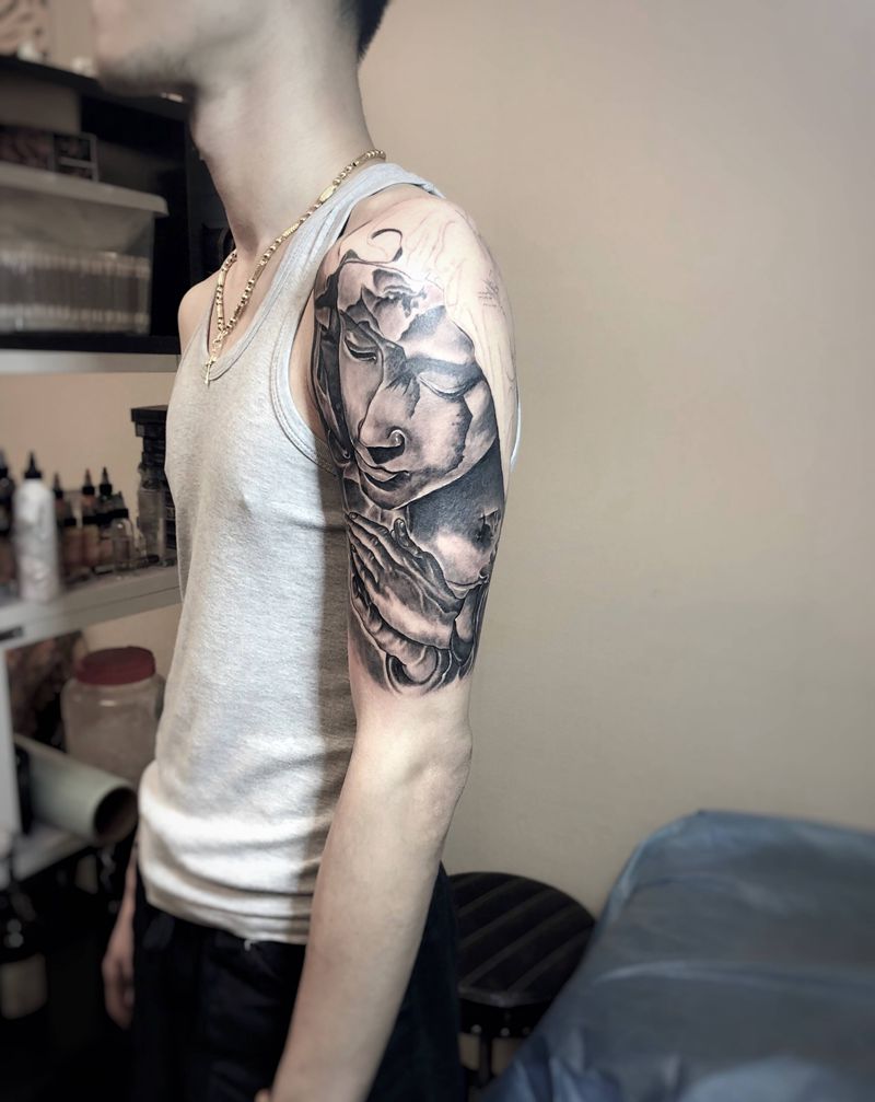 圣母 未完纹身图片_欧美写实纹身图案