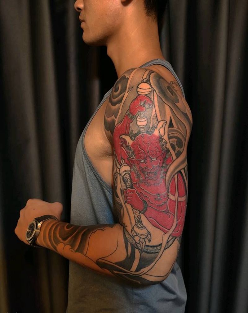 雷神进行中纹身图片_手臂老传统纹身图案