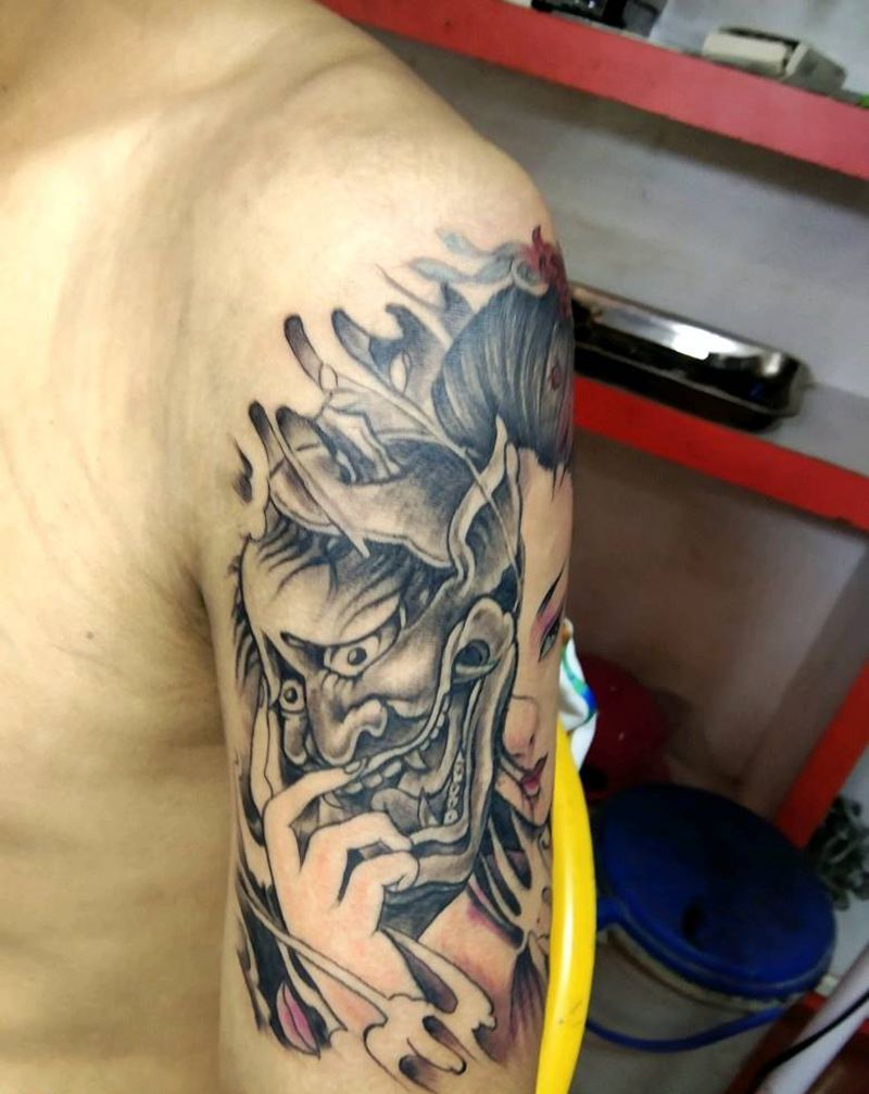 大臂艺妓纹身图片