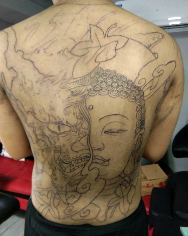 佛魔纹身图片_背部纹身图案