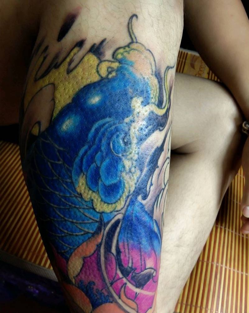 鱼上色纹身图片