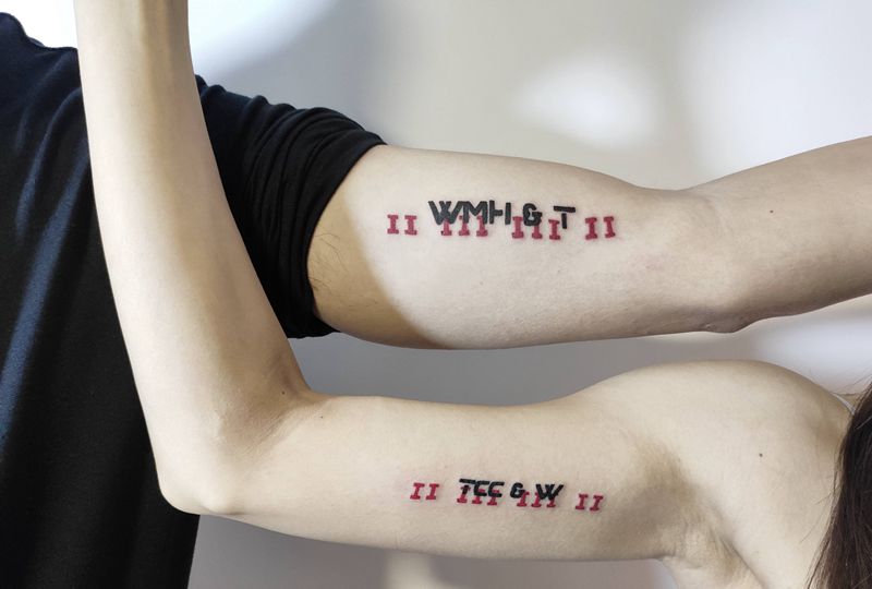 情侣纹身纹身图片_手臂几何纹身图案