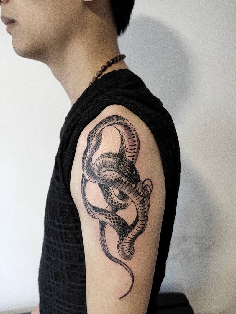蛇纹身图片_手臂新传统纹身图案