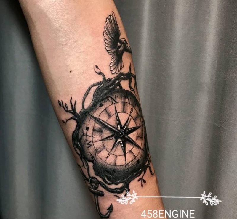 指南针纹身图片