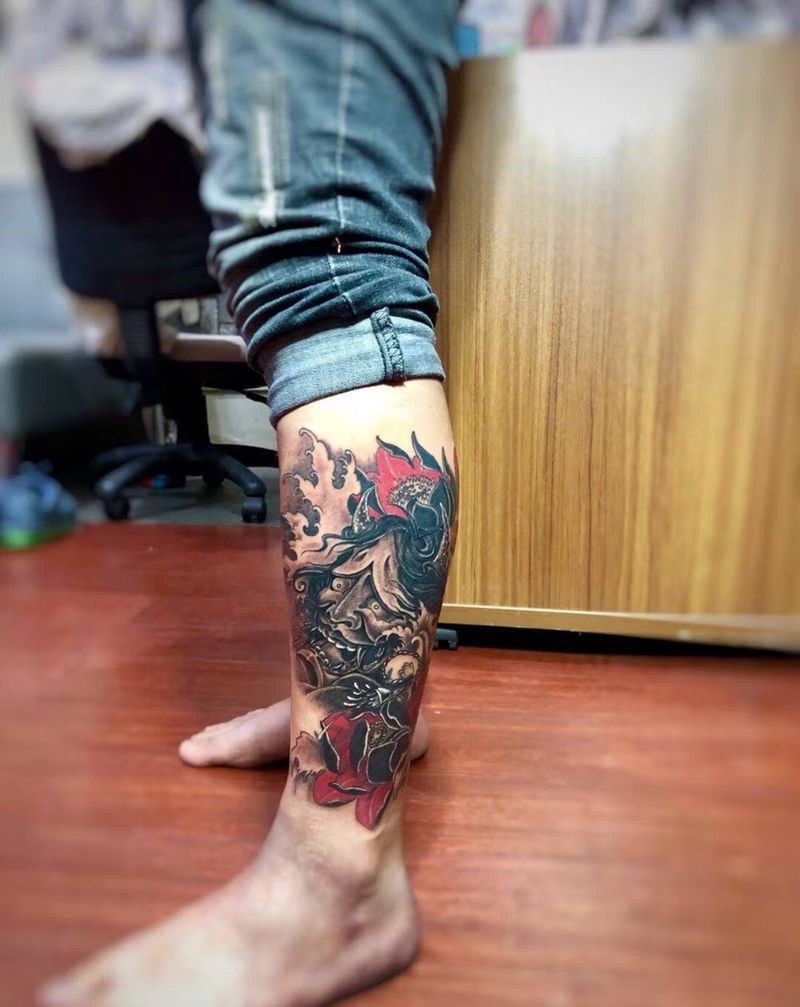 般诺遮盖纹身图片_腿部新传统纹身图案