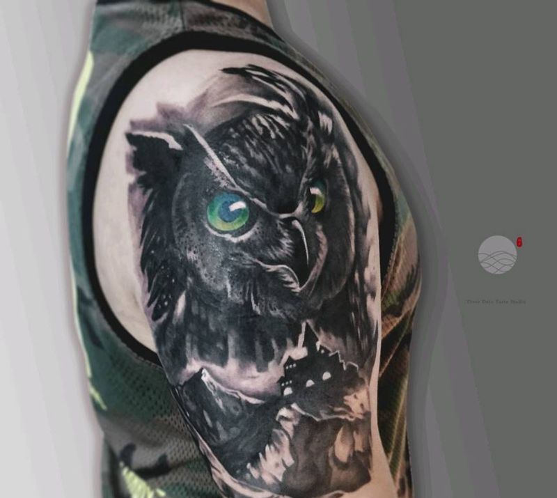 遮盖作品 猫头鹰纹身图片