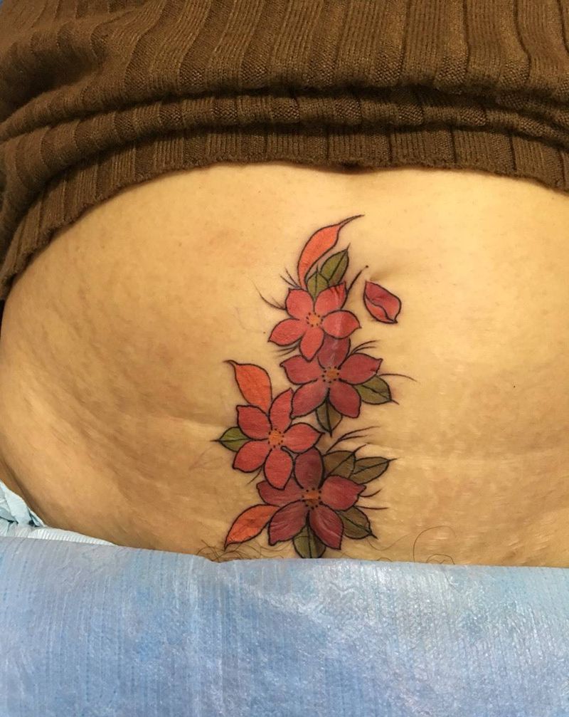 遮盖破腹产疤痕纹身图片