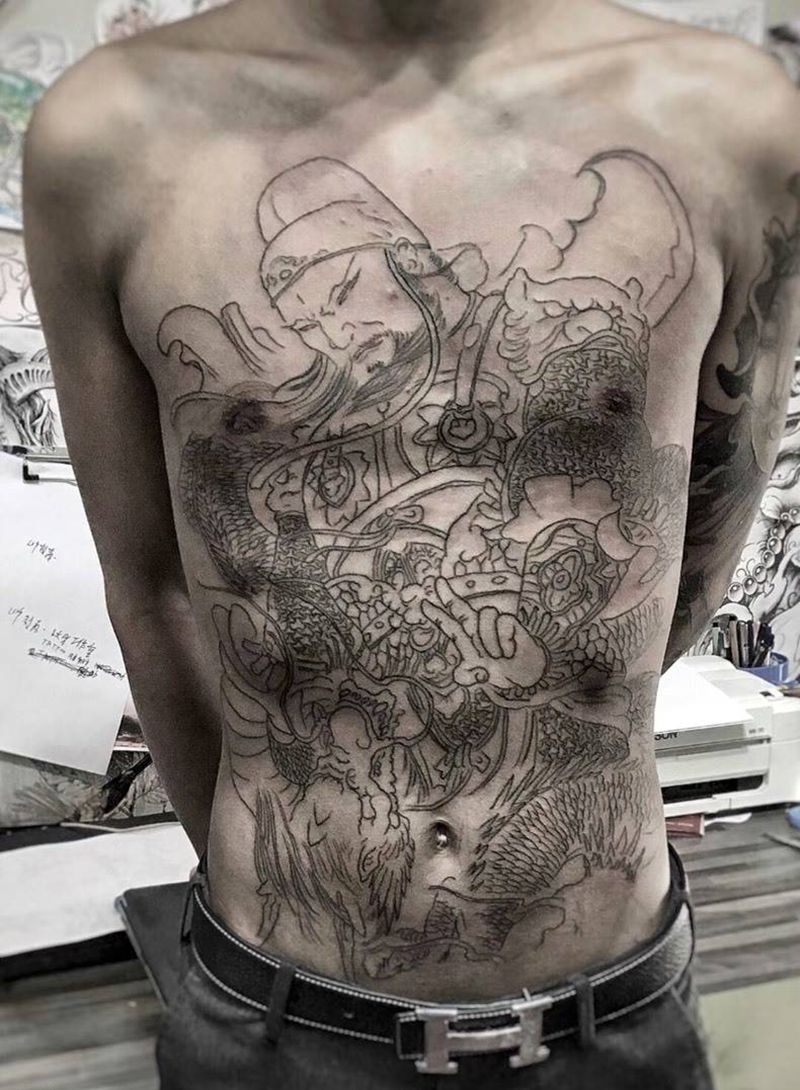 关羽 割线完成纹身图片