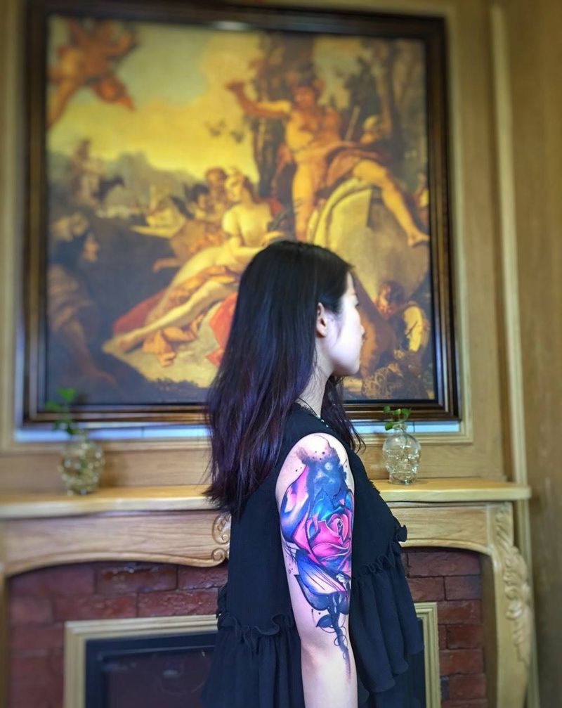 水彩 rose纹身图片