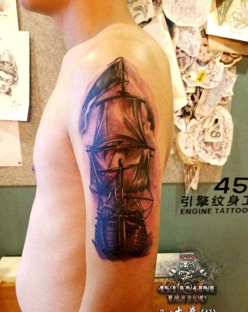 帆船纹身图片