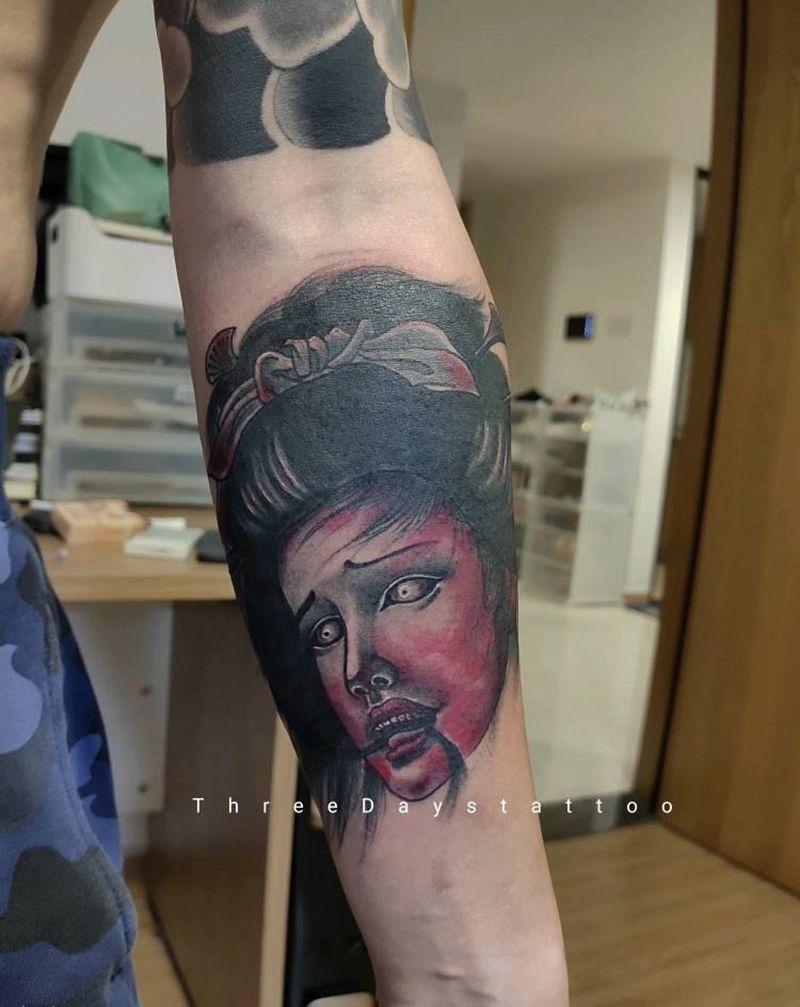 生首纹身图片_手臂老传统新传统纹身图案