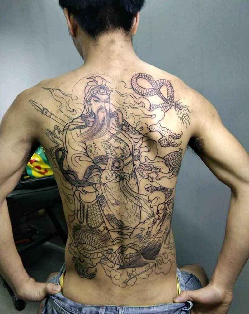 关公纹身图片_背部纹身图案