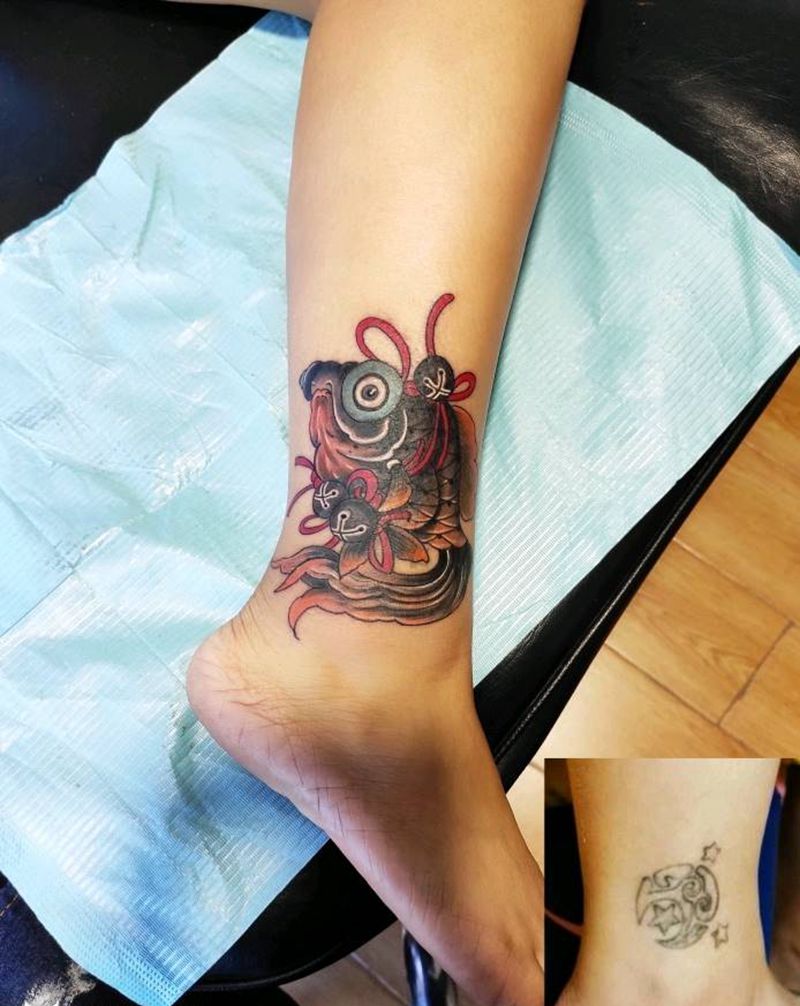 遮盖纹身图片_腿部老传统纹身图案