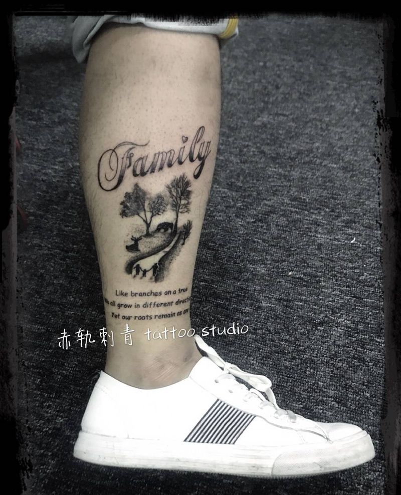 三口之家加英文～纹身图片