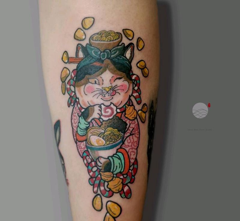 贪吃的招财猫纹身图片