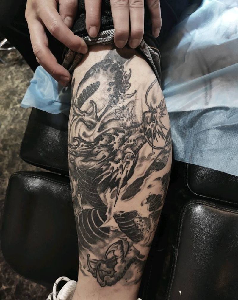 恢复两年作品纹身图片_腿部新传统纹身图案