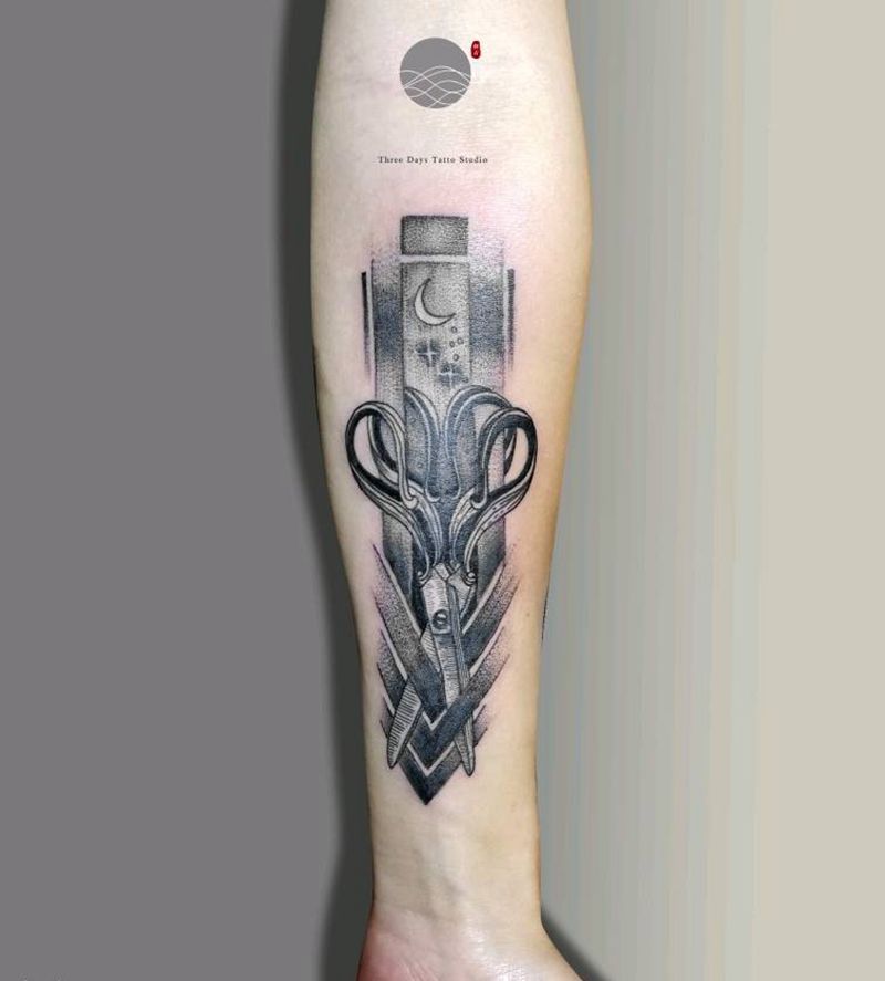 属于理发师的剪刀纹身图片