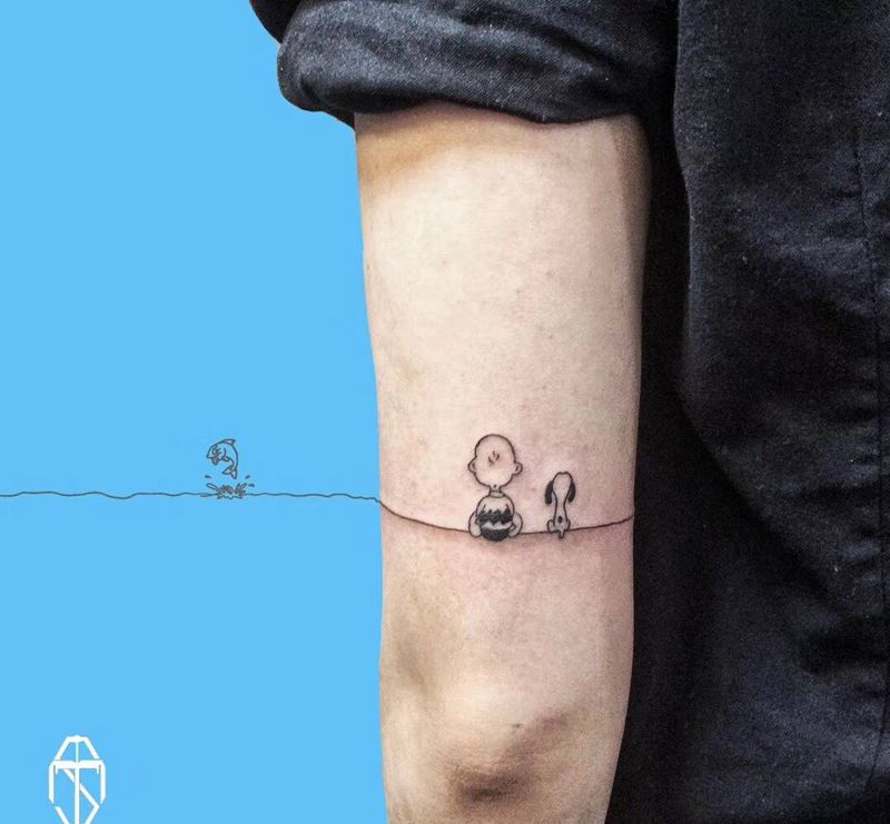 史努比纹身图片_成品手臂清新几何人物原创静物动物字符情侣纹身图案